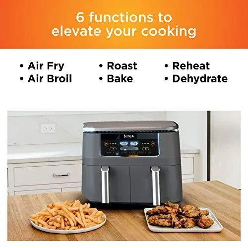 Ninja DZ201 Foodi 6-in-1 2-Basket Air Fryer with DualZone Technology, 8-Quart Capacity, and a Dark Grey Stainless Finish