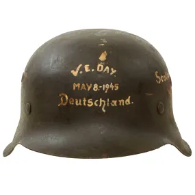 Original German WWII USGI Bringback Decorated Luftwaffe M42 Single Decal Helmet - Size 66 Shell