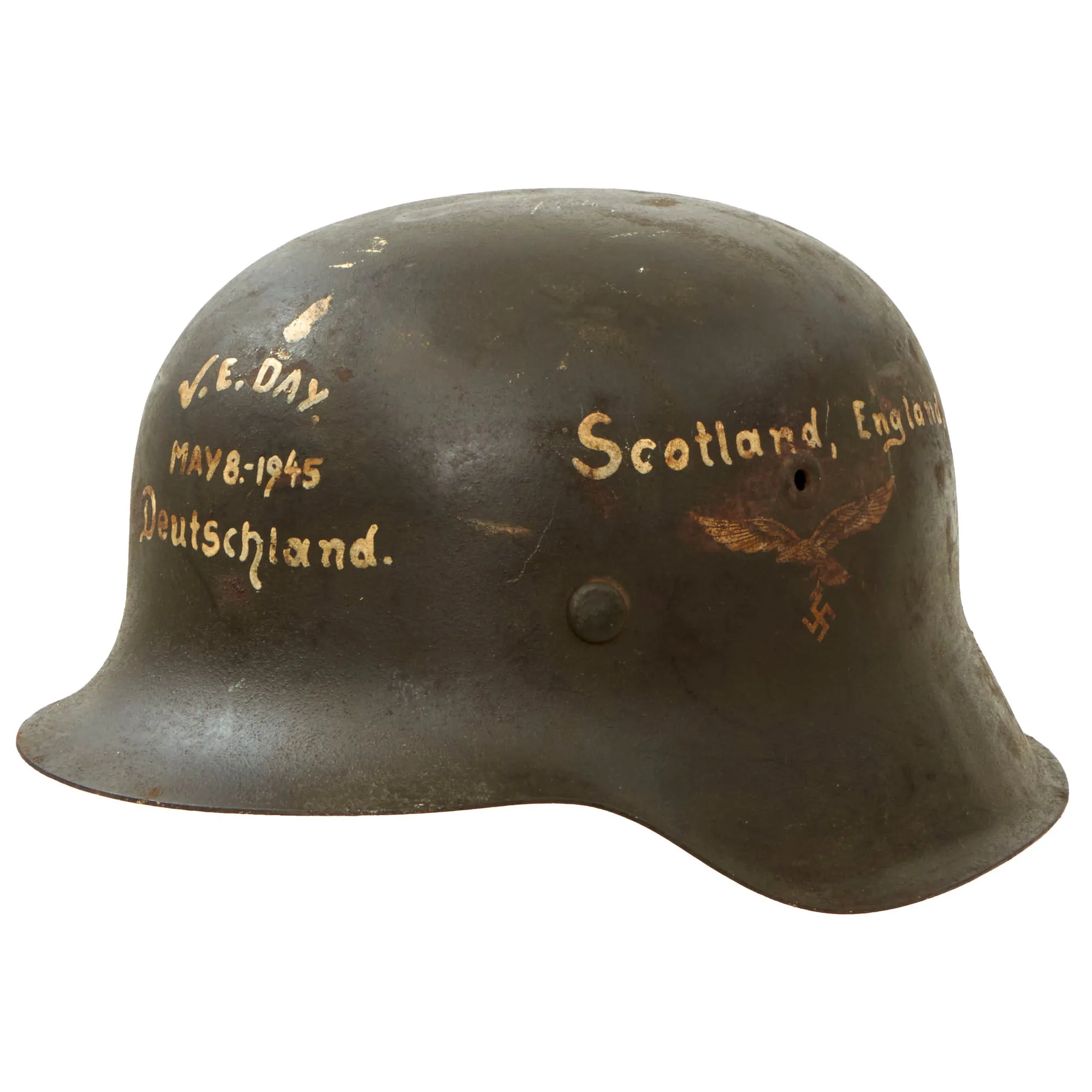 Original German WWII USGI Bringback Decorated Luftwaffe M42 Single Decal Helmet - Size 66 Shell