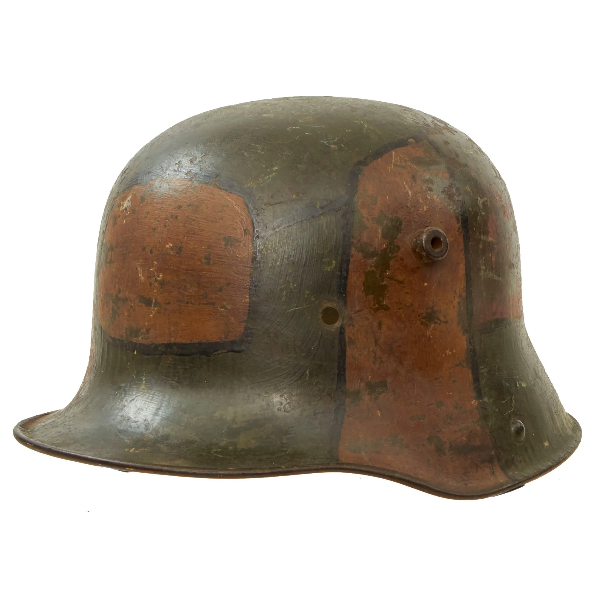 Original Imperial German WWI M16 Stahlhelm Helmet with Panel Camouflage Paint & Partial Chinstrap - Marked TJ66