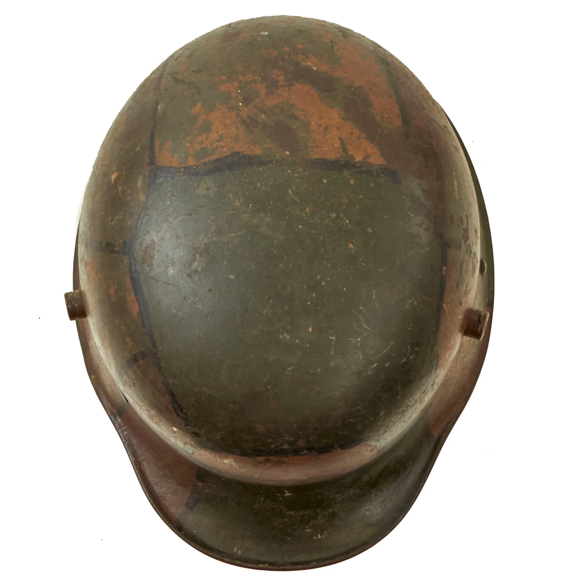 Original Imperial German WWI M16 Stahlhelm Helmet with Panel Camouflage Paint & Partial Chinstrap - Marked TJ66