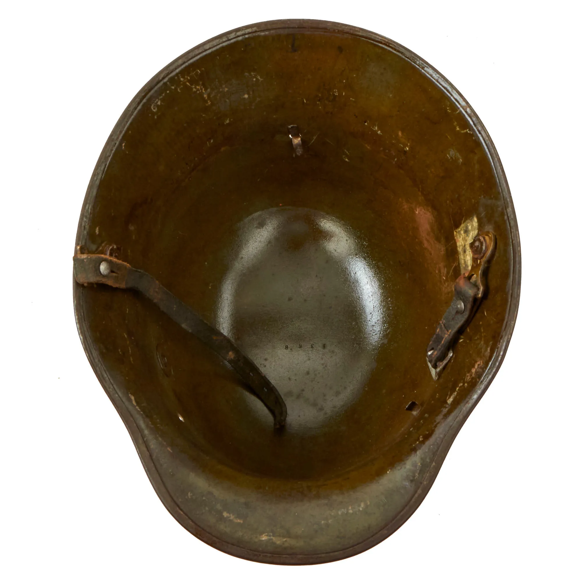 Original Imperial German WWI M16 Stahlhelm Helmet with Panel Camouflage Paint & Partial Chinstrap - Marked TJ66