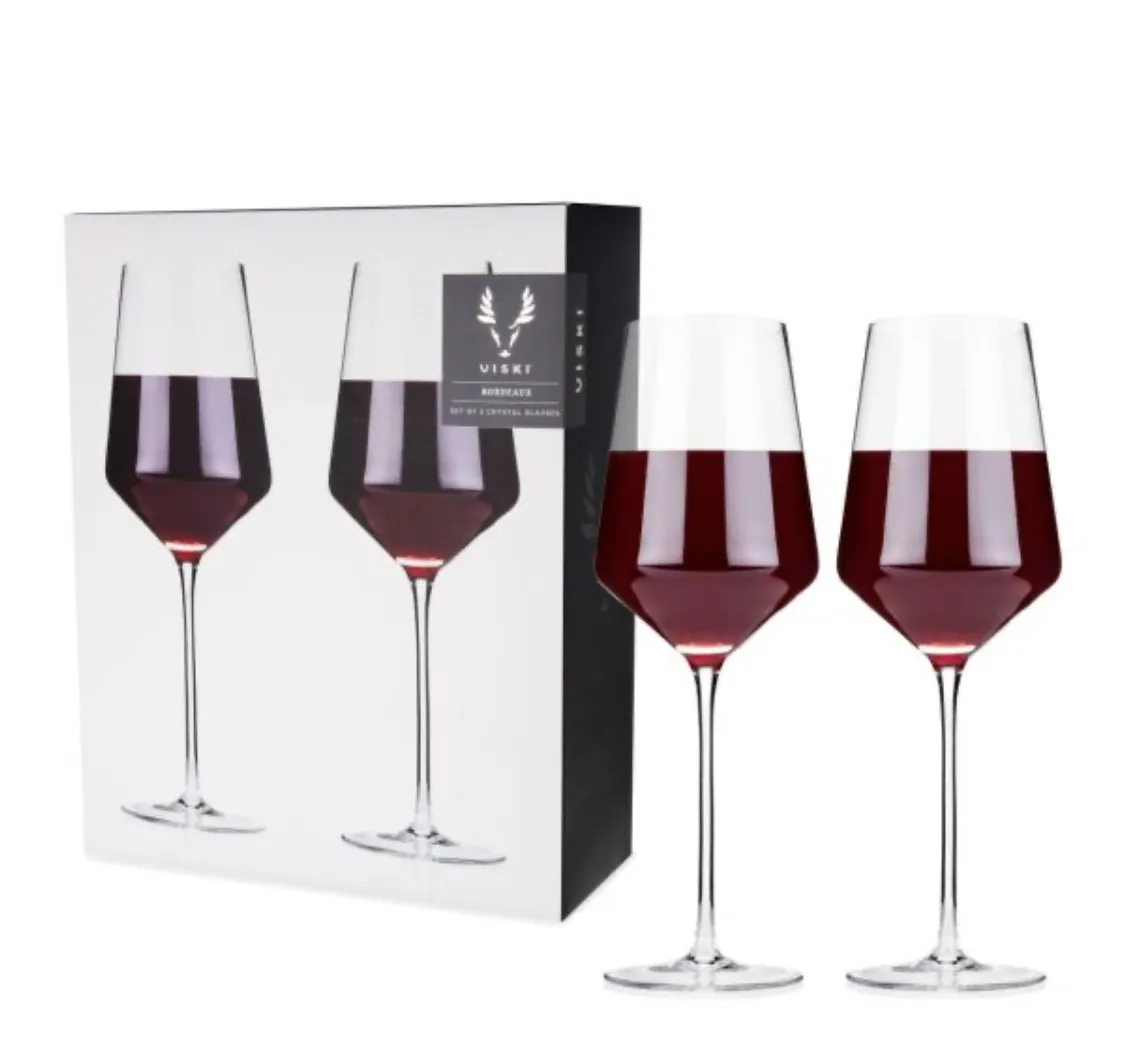 Pair of Angled Crystal Bordeaux Glasses