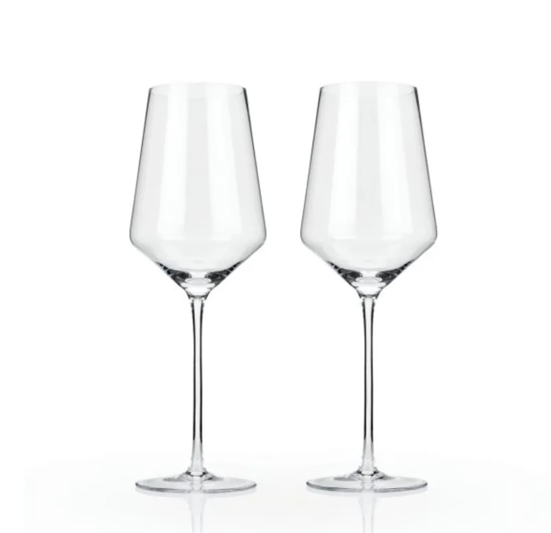 Pair of Angled Crystal Bordeaux Glasses