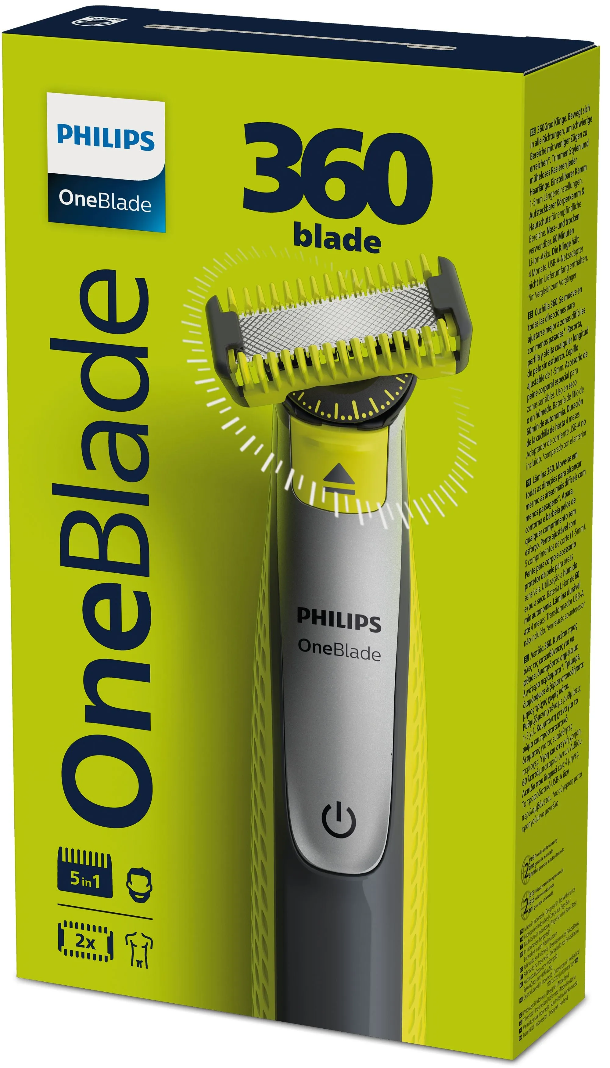 Philips Oneblade 360 Qp2834/20 Flexible 5-In-1 Shaver And Trimmer For Face And Body