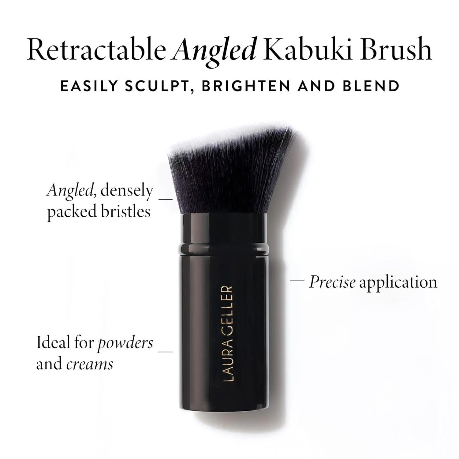 Retractable Black Kabuki Brush for Liquid, Cream and Powder Face Makeup with Aluminum Handle