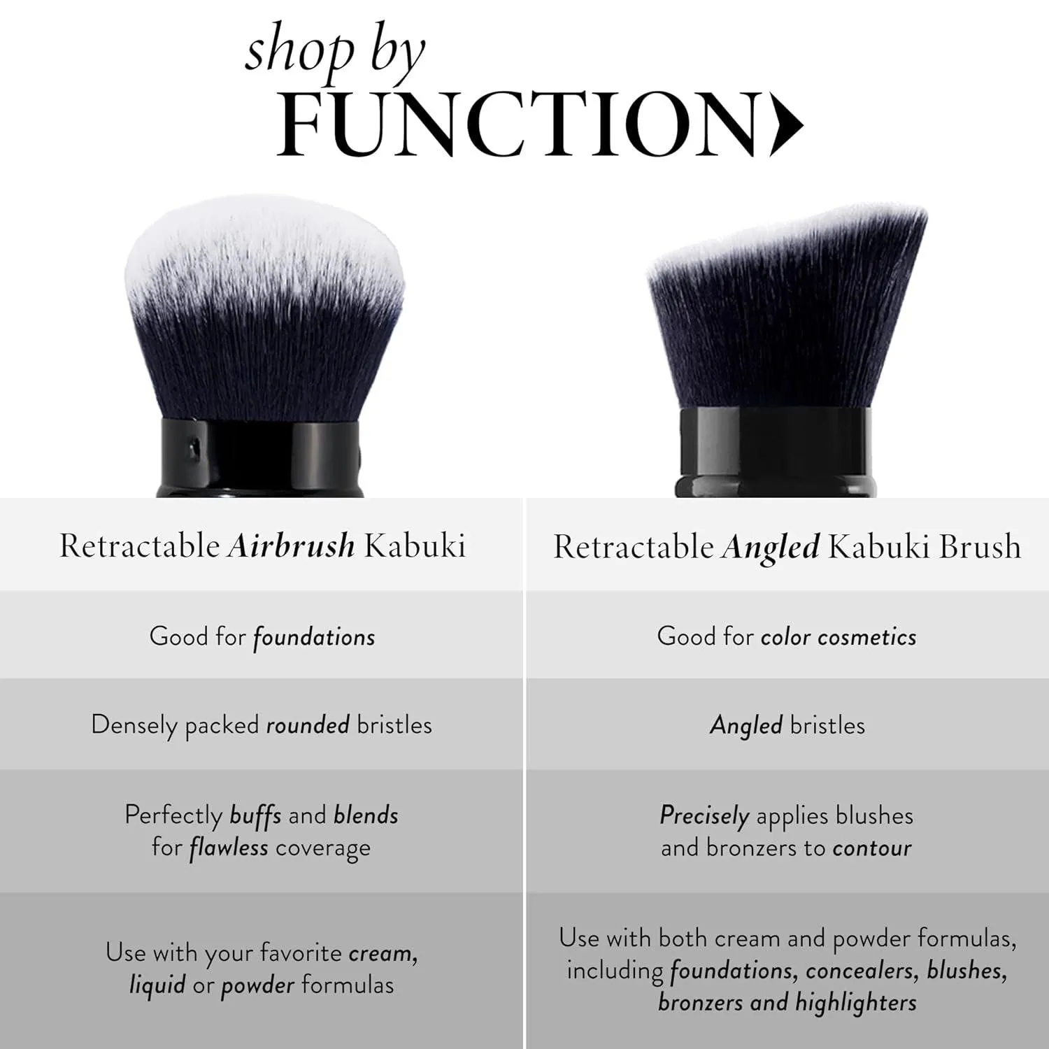 Retractable Black Kabuki Brush for Liquid, Cream and Powder Face Makeup with Aluminum Handle