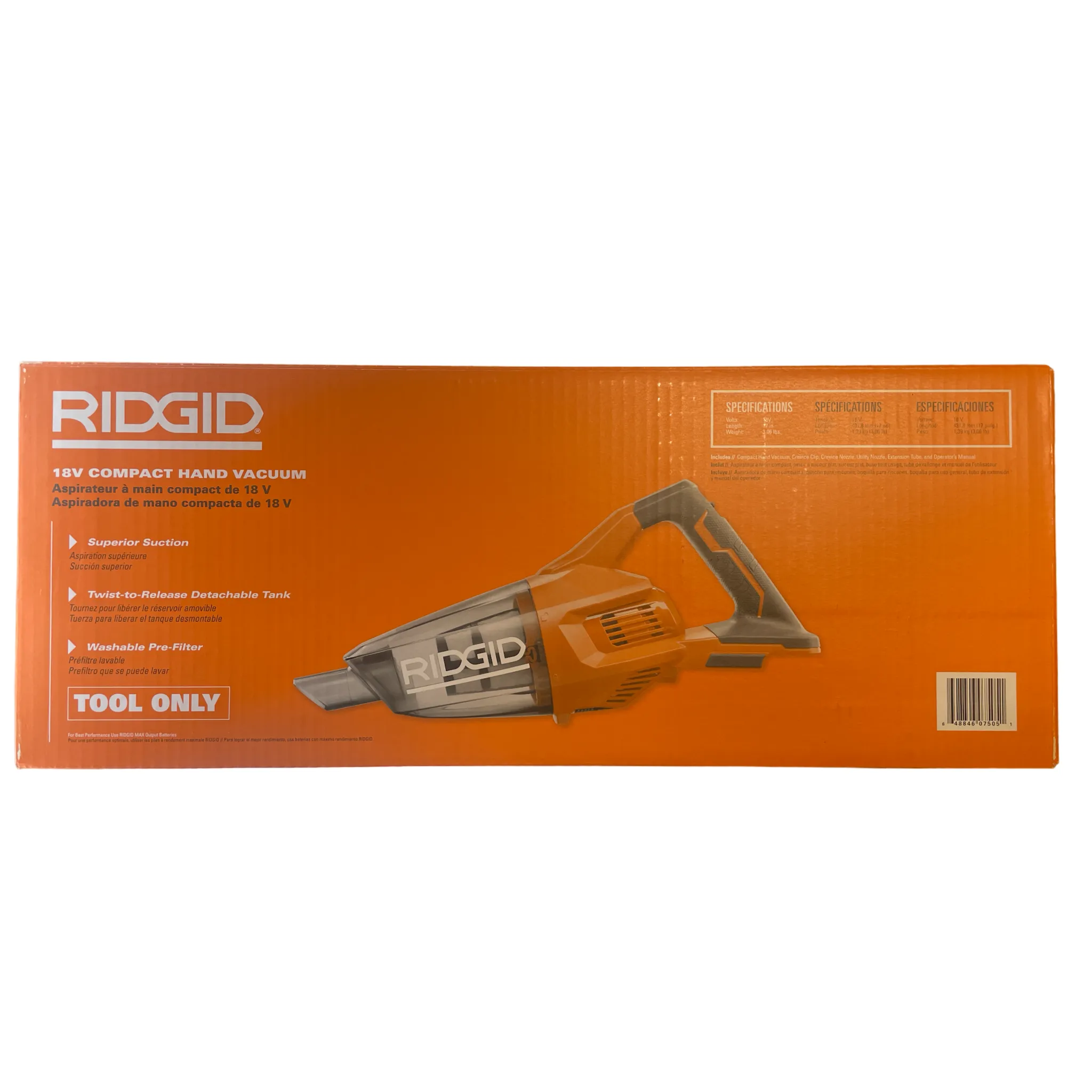 RIDGID 18-Volt Cordless Hand Vacuum with Crevice Nozzle, Utility Nozzle and Extension Tube