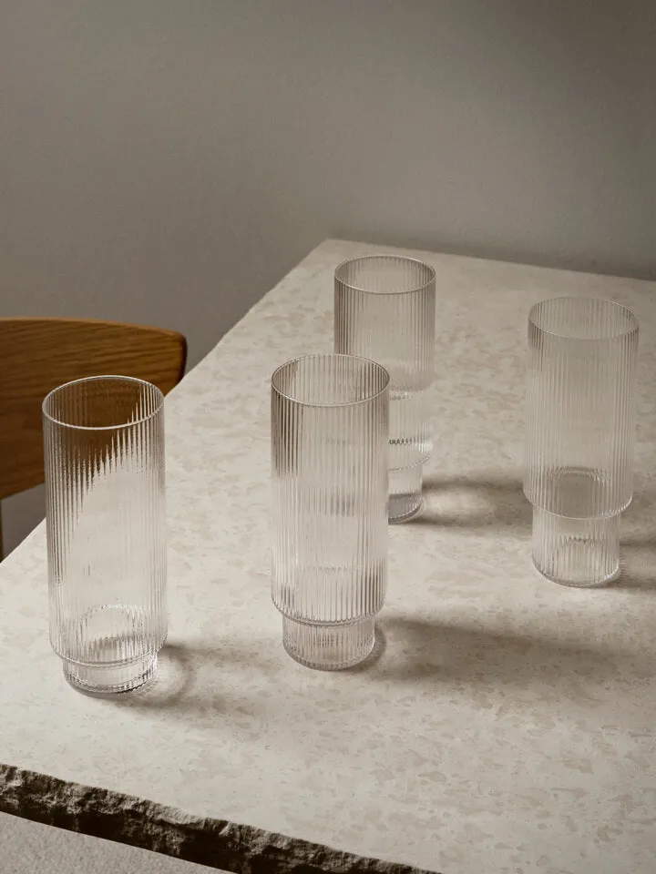 Ripple Glass Long | Set of 4 | Clear | by ferm Living