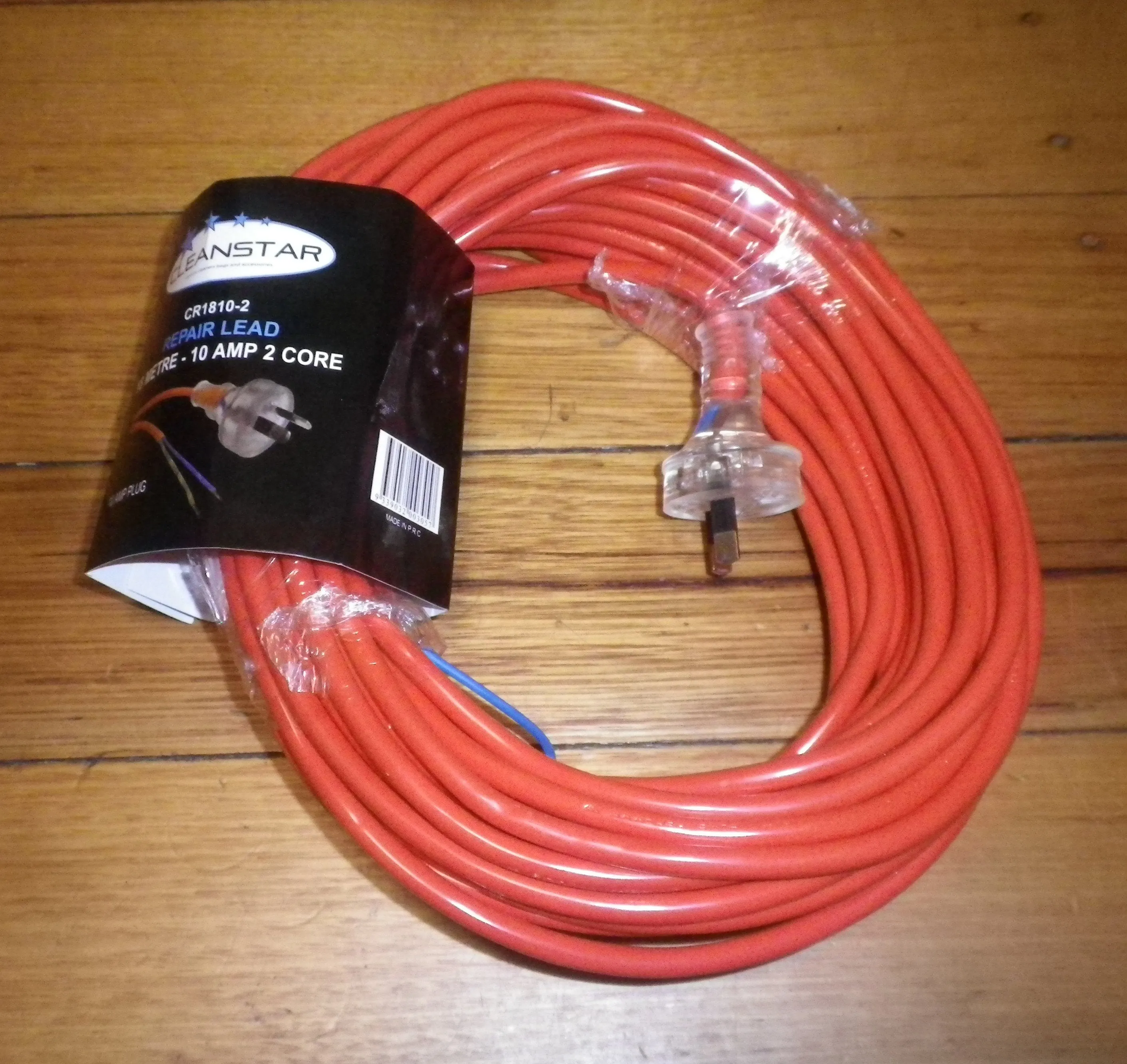 Round Orange 2Wire Vacuum Mains Power Cord & Plug 18mtr - Part # CR1810-2