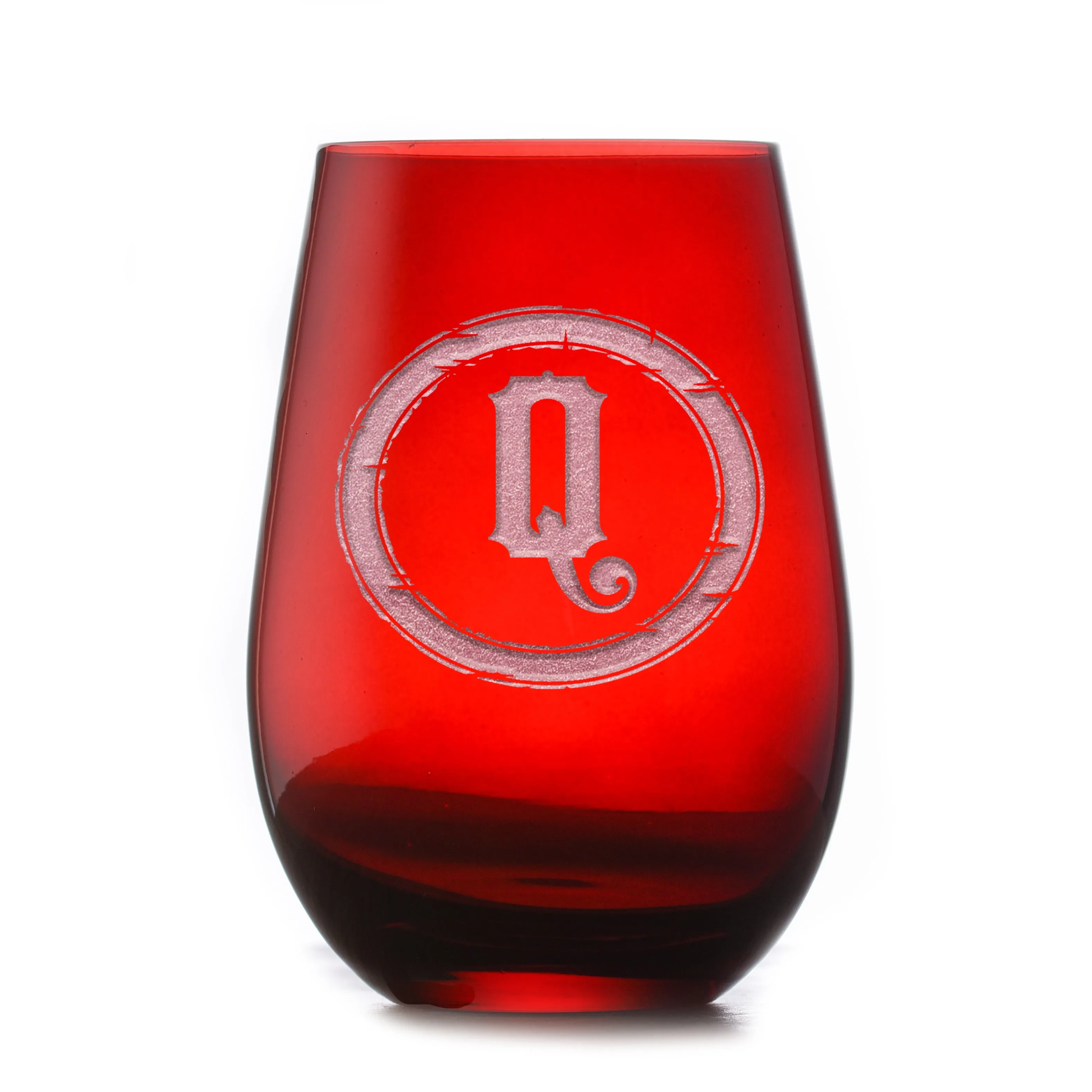 Rustic Monogram Red Stemless Wine Glass Tumbler by Crystal Imagery