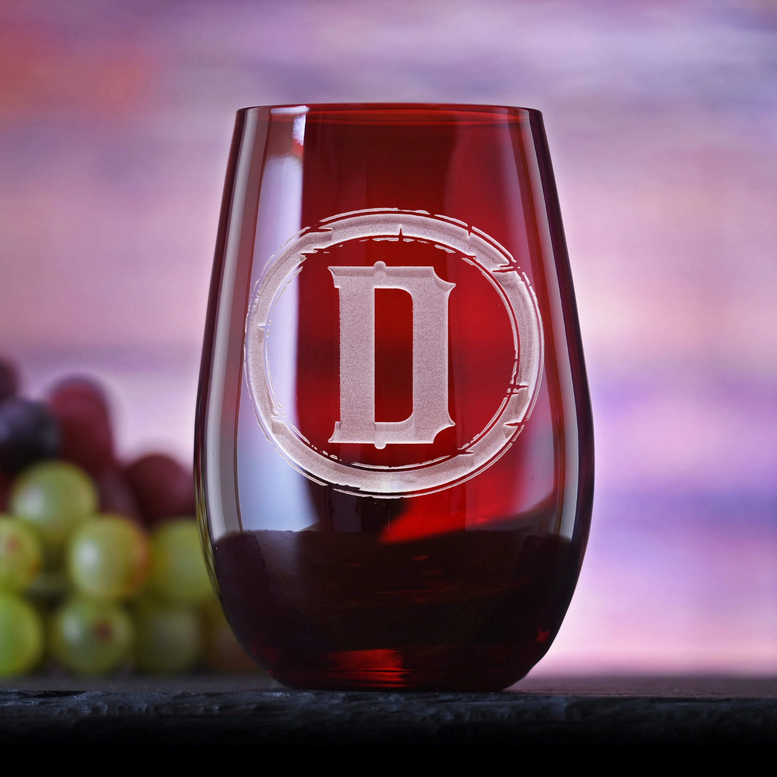 Rustic Monogram Red Stemless Wine Glass Tumbler by Crystal Imagery