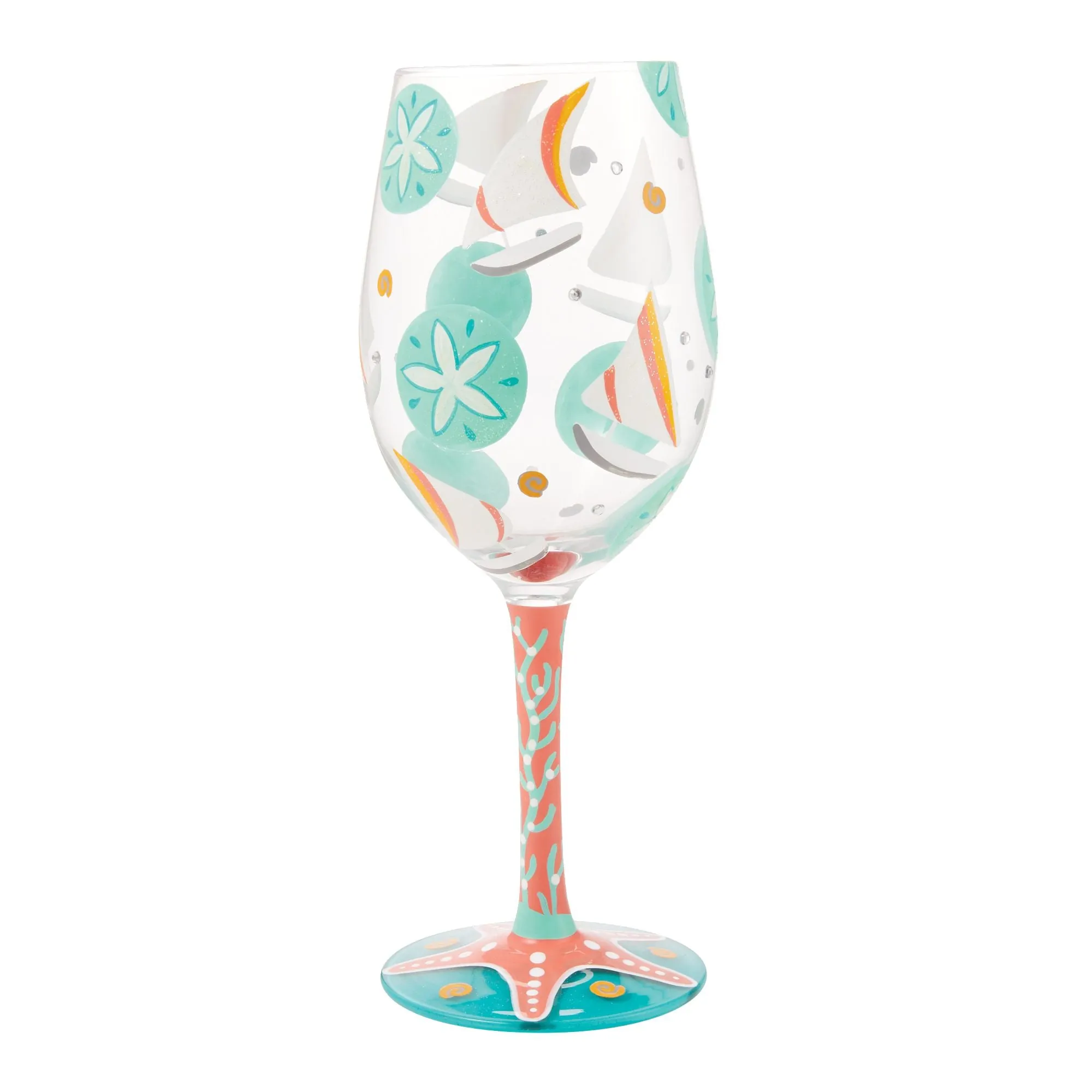 Sailboats and Sand Dollars Hand Painted wine glass