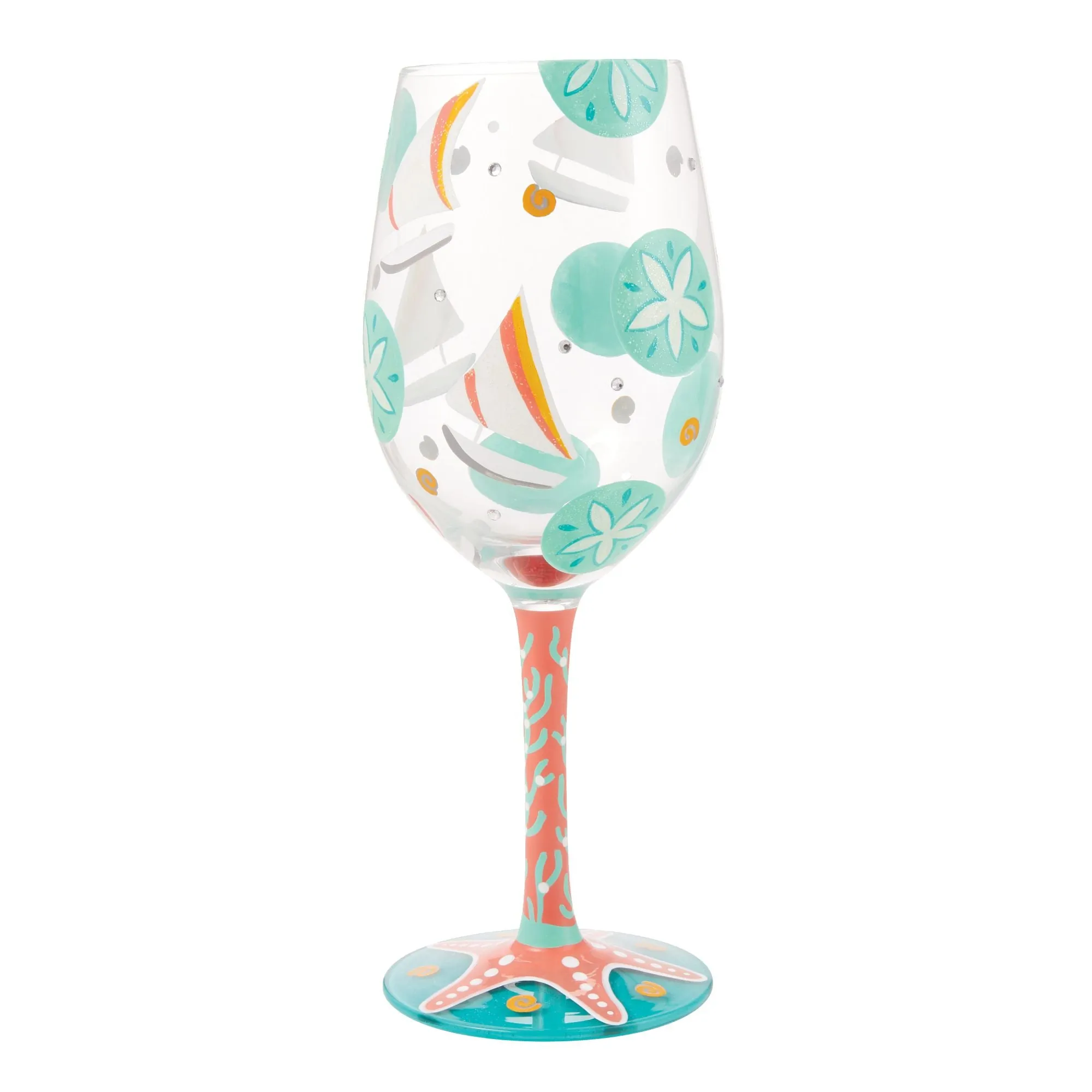 Sailboats and Sand Dollars Hand Painted wine glass