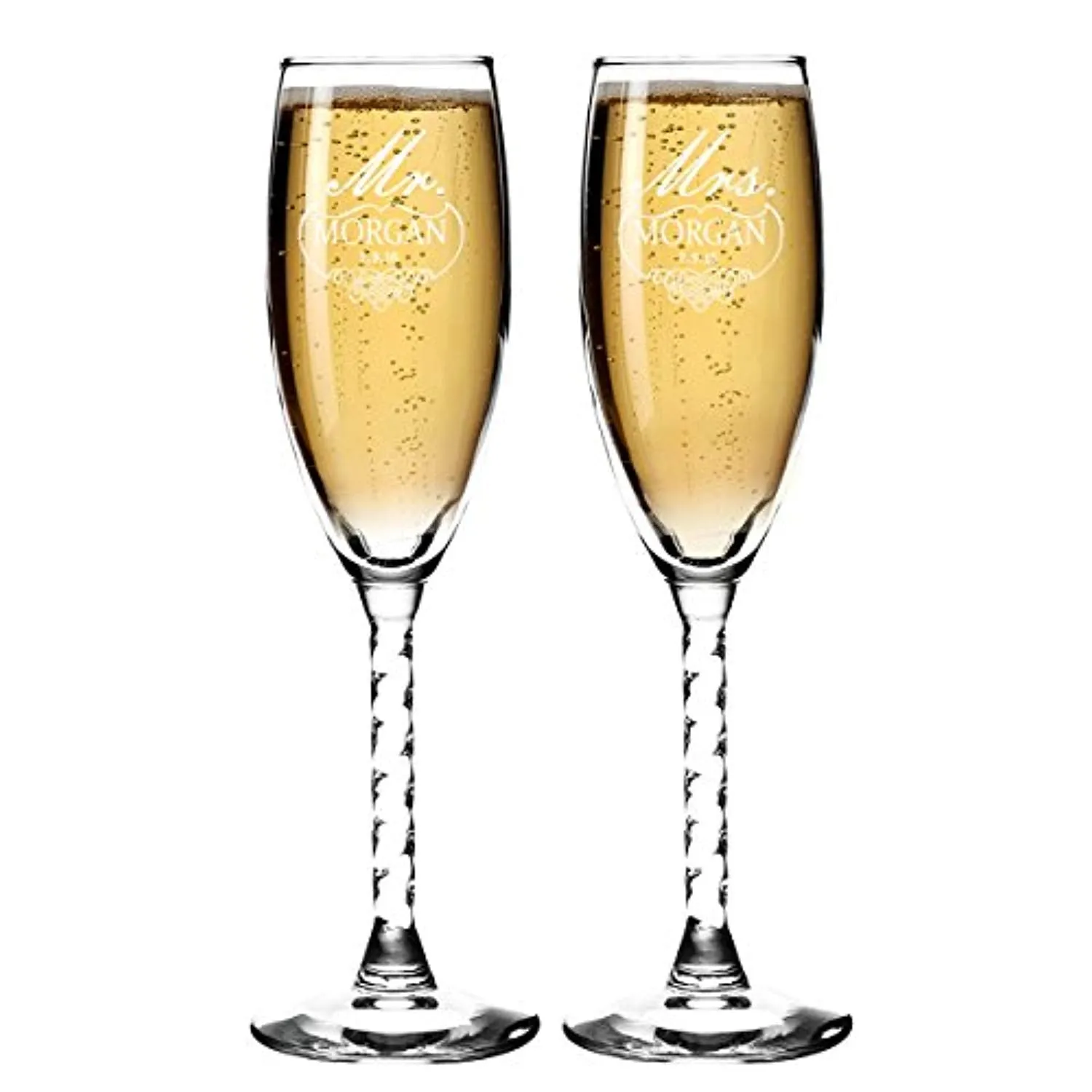 Set of 2 Personalized Wedding Champagne Flutes- Mr and Mrs Design - Engraved Flutes Customized Wedding Gift