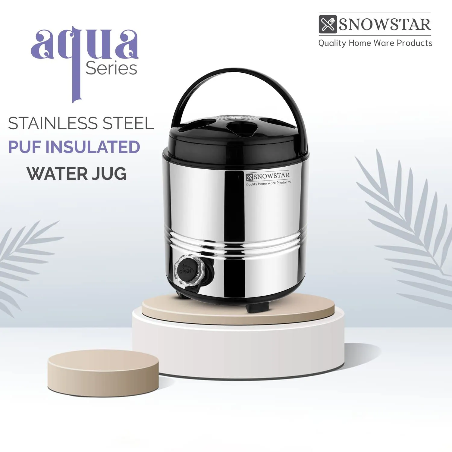 Snowstar PUF Insulated Hot and Cold Water Dispenser for Office Home Kitchen 5 Liters, Silver - Highly Durable & Sturdy Base - Easy to Carry Handle Water Jug/Mayur Jug with Cover