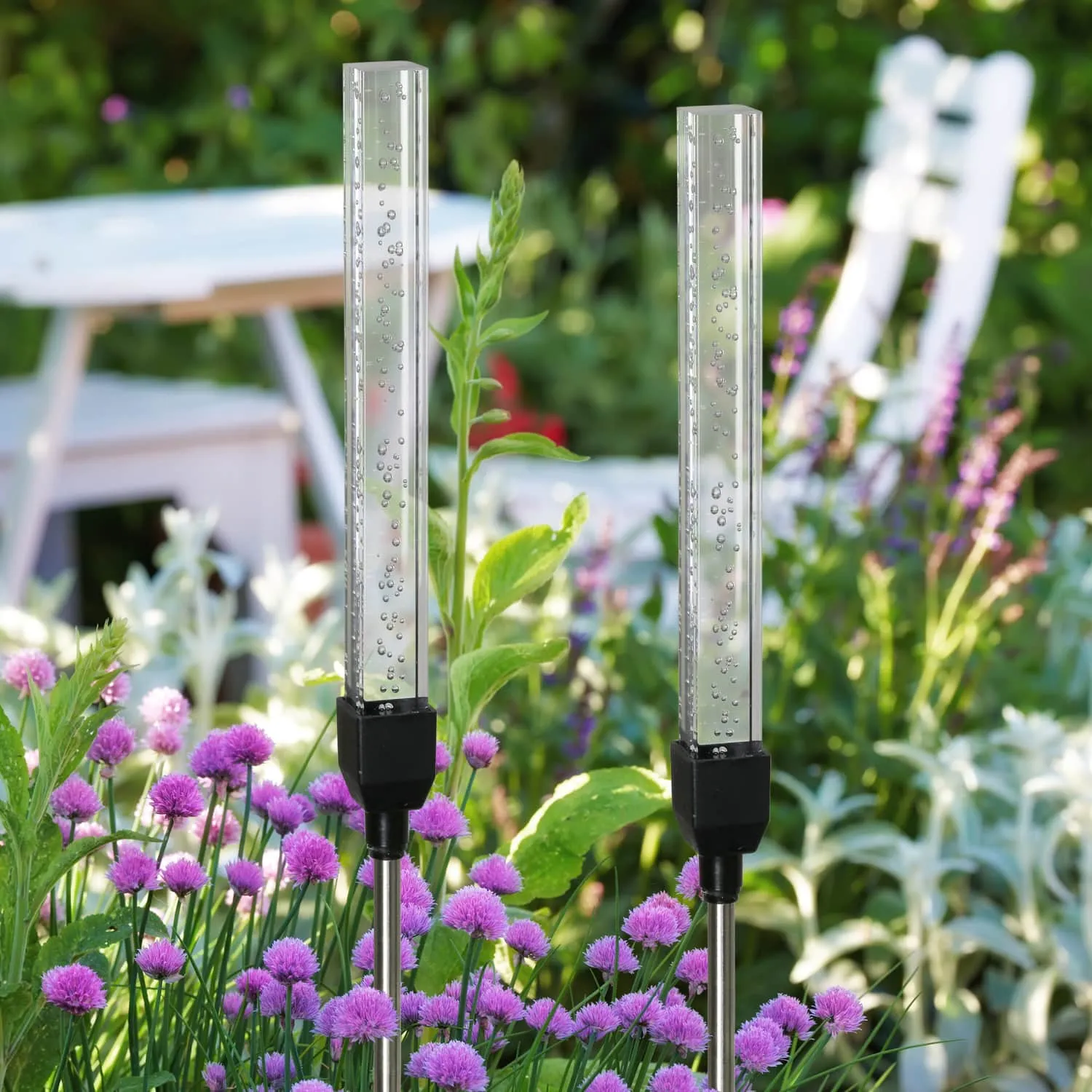 Solar Acrylic Square Stationary Bubble Garden Stake Set of 2, 2.5 by 30 Inches