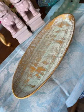 Stengel Hand Painted Gold & Aqua Oval Dish