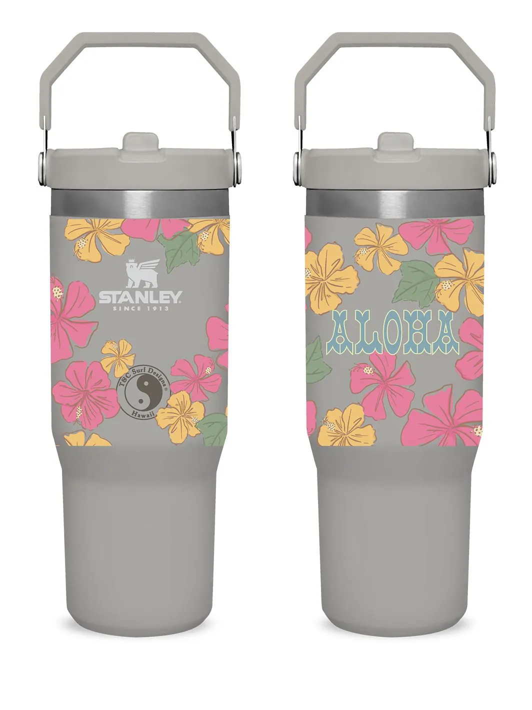 T&C Surf 30 oz Hibiscus All Ova Stanley The IcefIow™ Flip Straw Tumbler