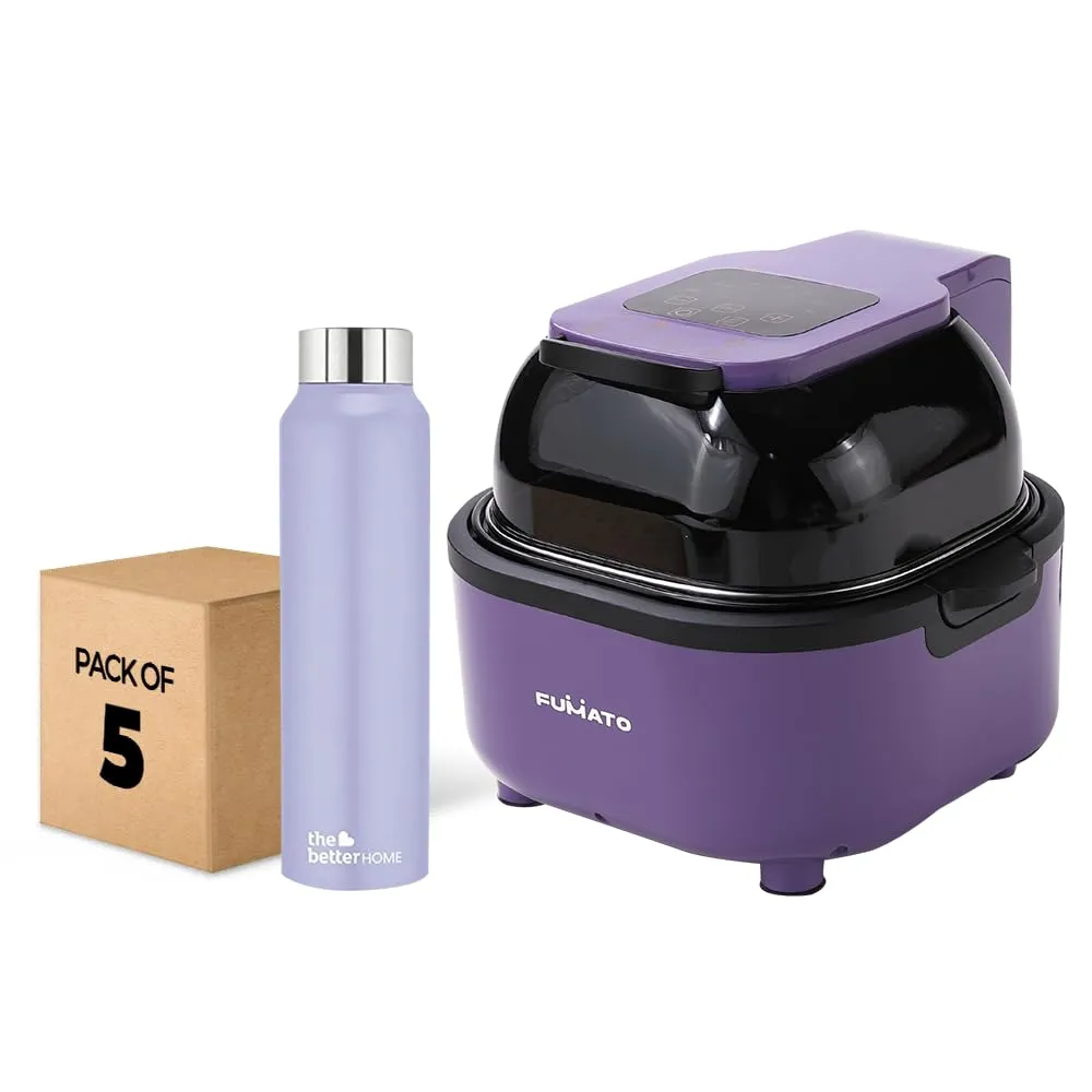 The Better Home FUMATO Aerochef Pro Air fryer With Digital Screen Panel 6.8L Purple & Stainless Steel Water Bottle 1 Litre Pack of 5 Purple