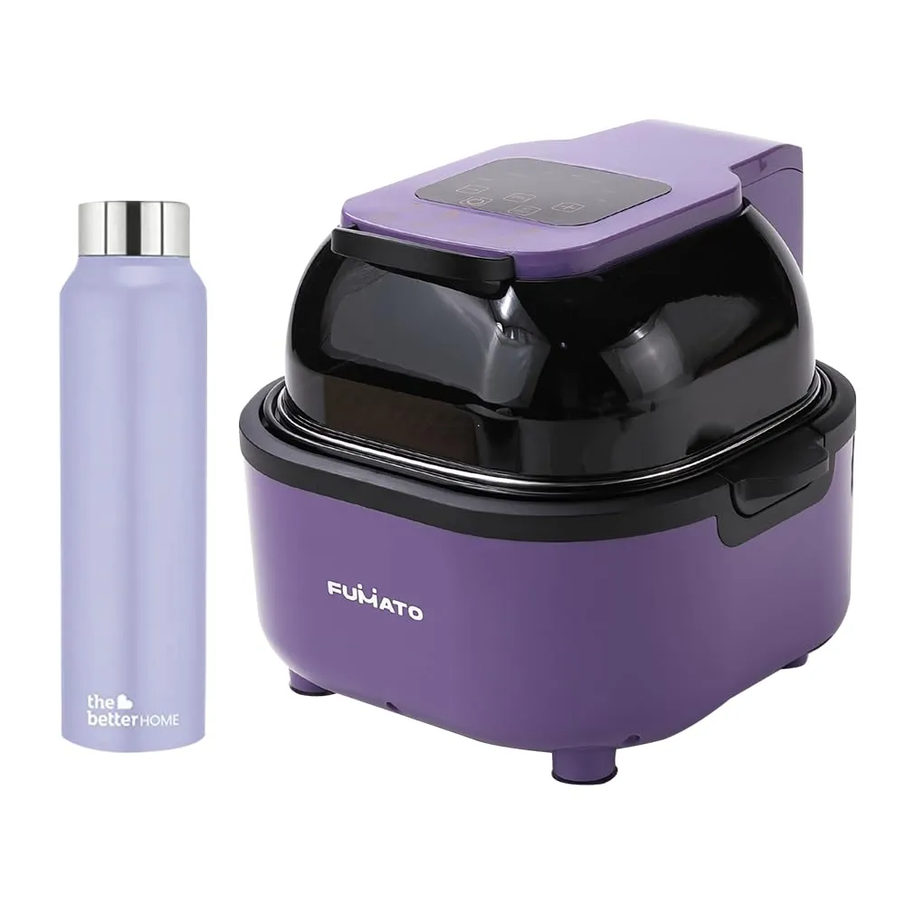 The Better Home FUMATO Aerochef Pro Air fryer With Digital Screen Panel 6.8L Purple & Stainless Steel Water Bottle 1 Litre Purple