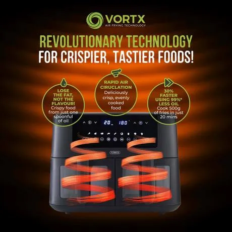 Tower T17151 Vortx Vizion 8L Digital Dual Basket Air Fryer Black