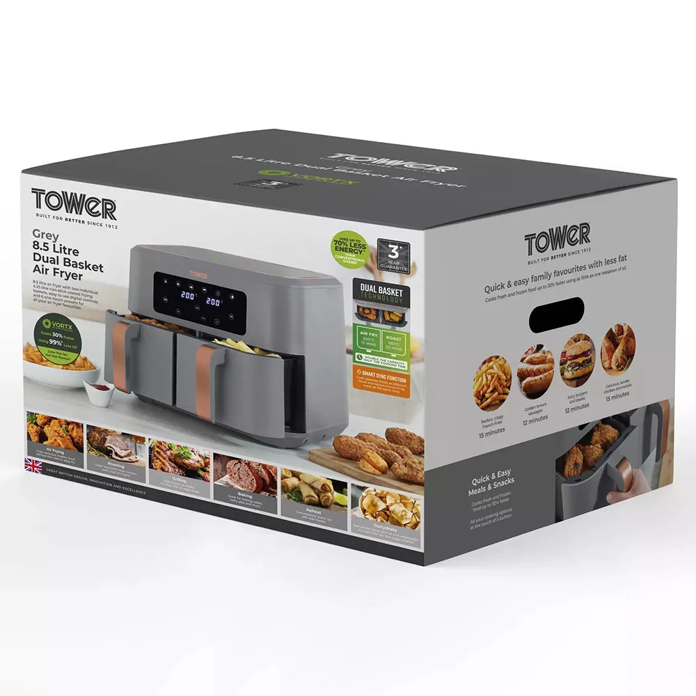 Tower Vortx 8.5L Dual Basket Air Fryer - Grey | T17137GRY