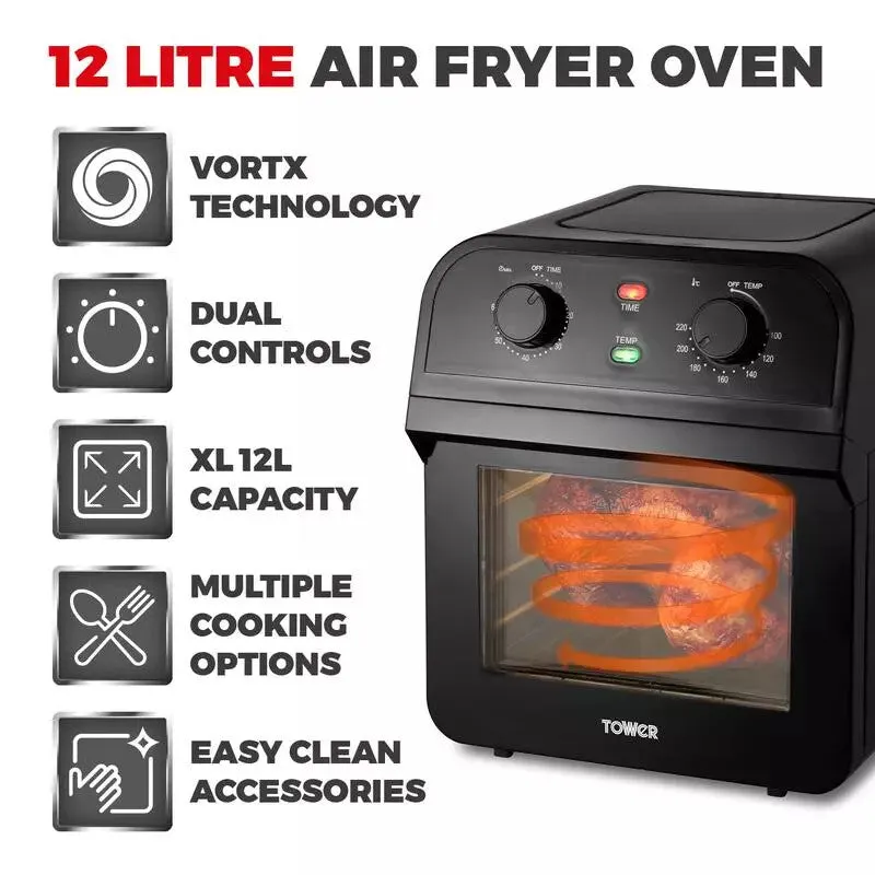 Tower Vortx Single 12 L Stand-alone 1600 W Hot air fryer Black