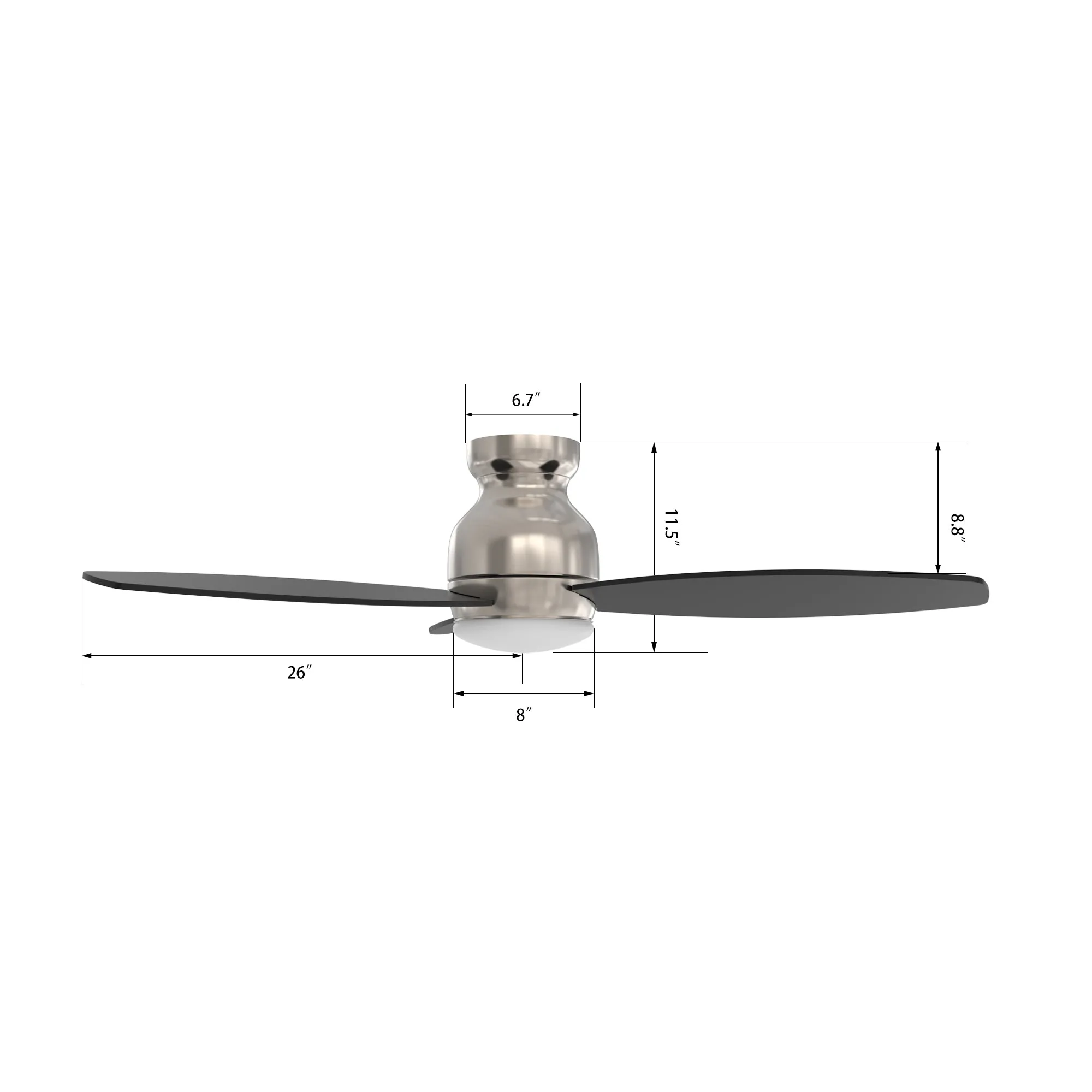 TRENTO 52 inch 3-Blade Flush Mount Smart Ceiling Fan with LED Light Kit & Remote- Silver/Black