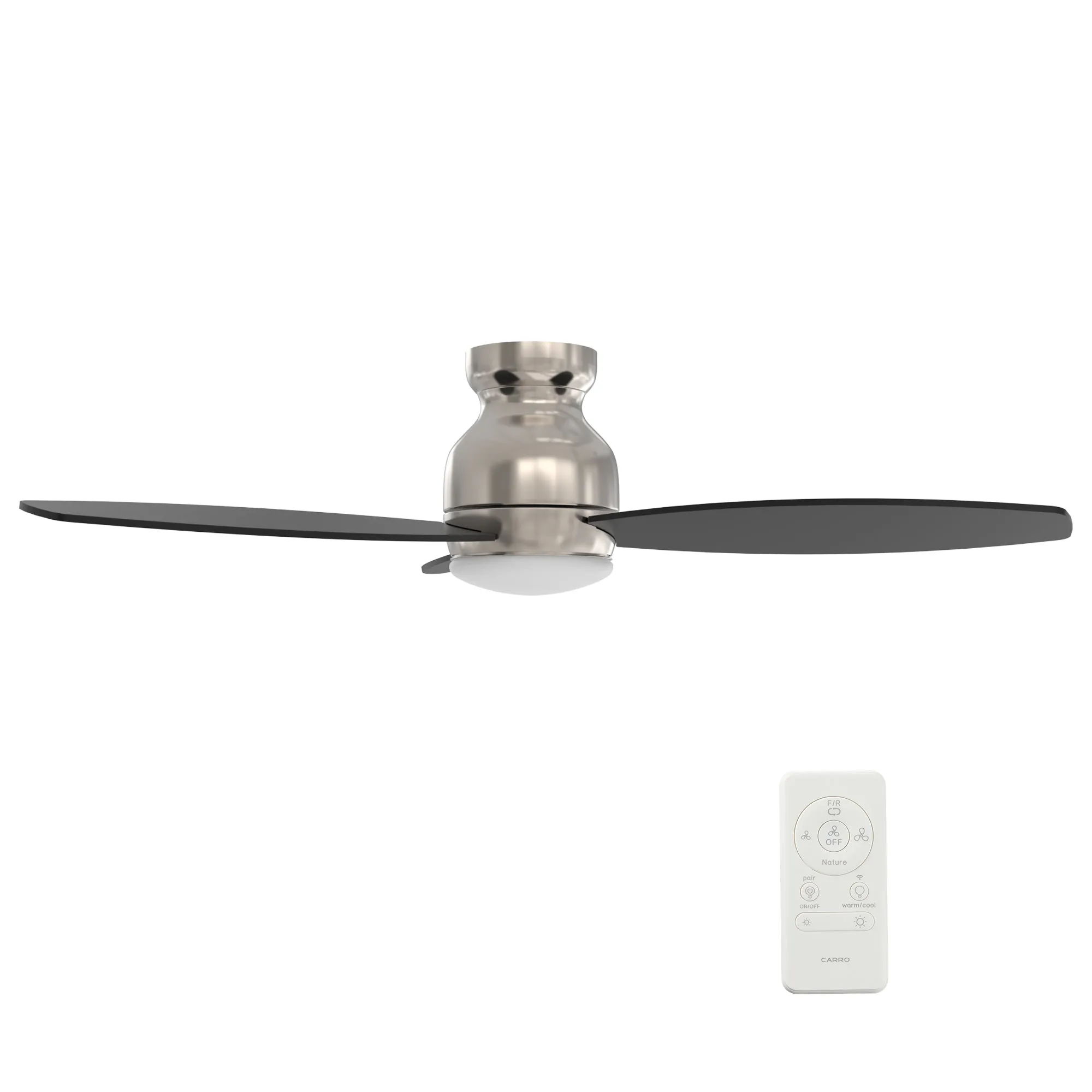 TRENTO 52 inch 3-Blade Flush Mount Smart Ceiling Fan with LED Light Kit & Remote- Silver/Black