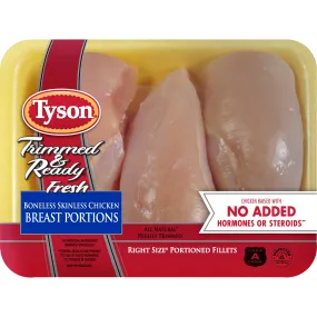 Tyson Trimmed & Ready All Natural Boneless Skinless Chicken Breast Portions, 1.3 - 1.7 lb Tray