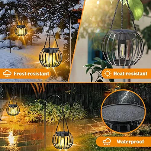 UBright Solar Outdoor Lights Upgraded Hanging Solar Lantern Metal Solar Lights Outdoor Waterproof Lanterns Decorative Outdoor Lights Solar Powered Tree Lantern for Garden Yard Patio Pathway, 2 Pack