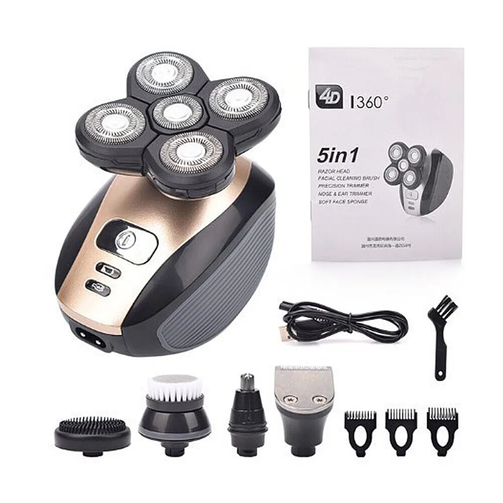 US 4D Electric Shaver Bald Men 5 in 1 Professional Men Razor Rotary Head Kit Set