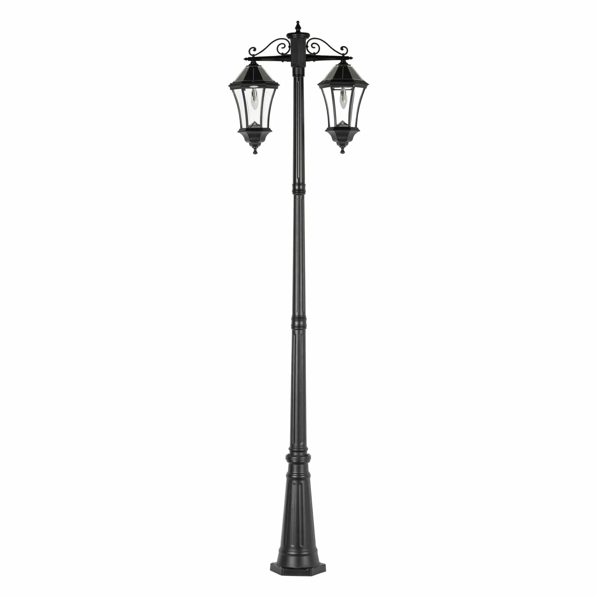 Victorian Morph Solar LED Lamp Post with Double Downward Lights, 300 Lumens, 10.8W, 2700K CCT Black Finish