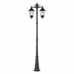 Victorian Morph Solar LED Lamp Post with Double Downward Lights, 300 Lumens, 10.8W, 2700K CCT Black Finish