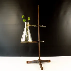 Vintage Industrial Cast Iron Lab Stand with Tripod Base, Clamps, Flask (c.1970s)