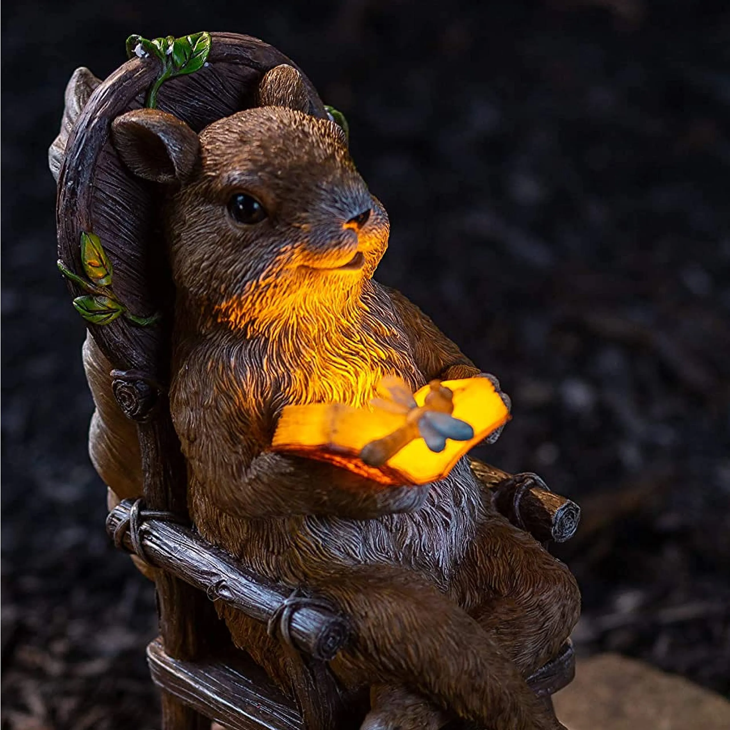 Vp Home Squirrel Reading And Relaxing On Rocking Chair Solar Powered Led Outdoor Decor