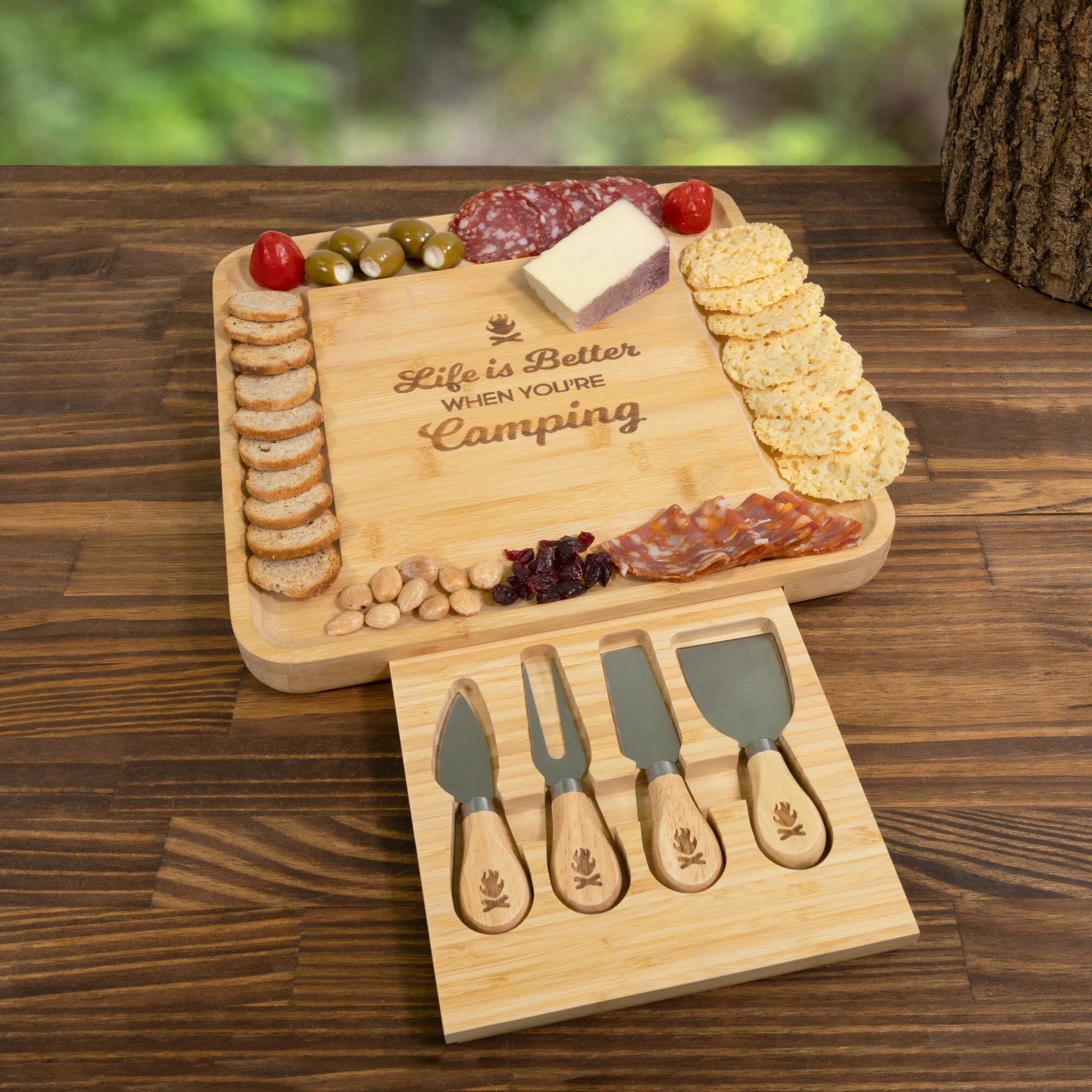 When You're Camping 13" Bamboo Serving Board with Utensils