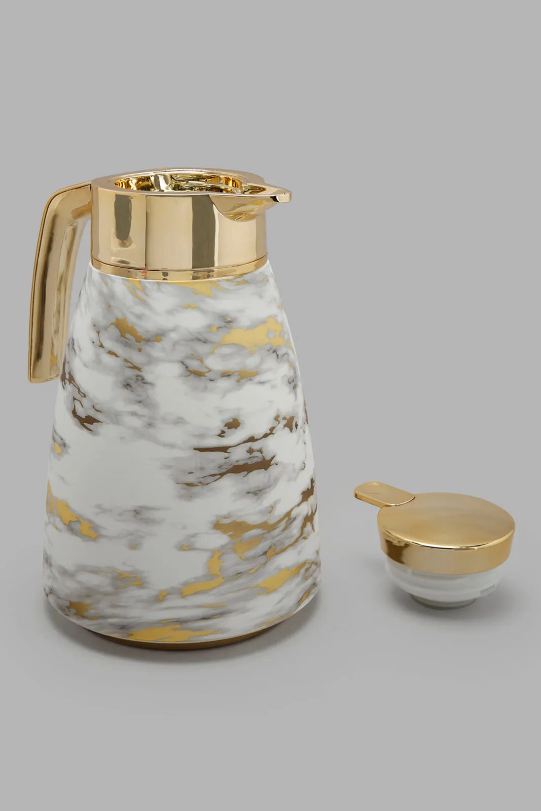 White And Gold Marble Vacuum Flask