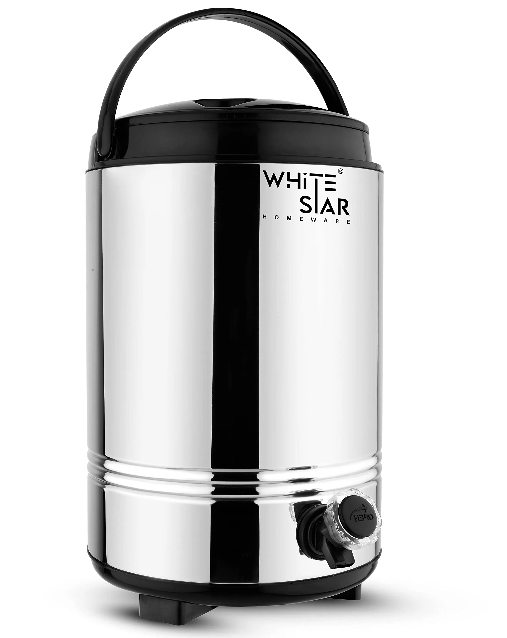 WHITESTAR PU Insulated Water Dispenser for Office, Home Kitchen, 10 Liter I Hot and Cold Upto 4-5 Hours I Easy to Carry Plastic Handle I Hot Tea Flask/Jug for Winter Season I BPA Free (Silver)