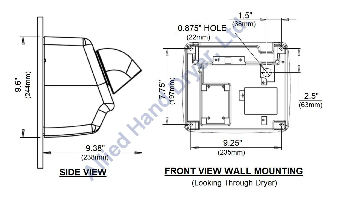 WORLD DRYER® DB7-974 Airstyle™ Model B Series Hair Dryer - White Epoxy on Steel Push Button Surface-Mounted (277V)