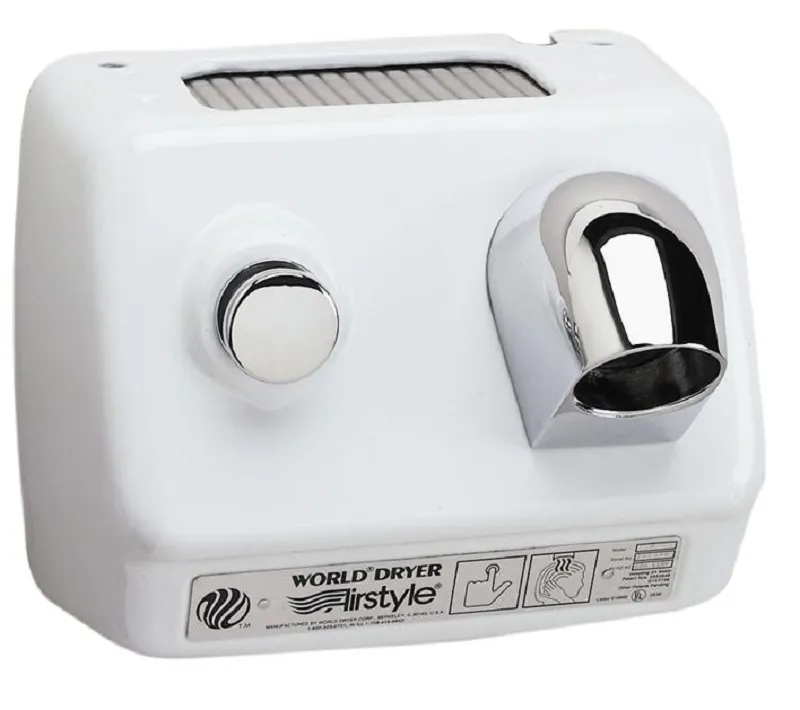 WORLD DRYER® DB7-974 Airstyle™ Model B Series Hair Dryer - White Epoxy on Steel Push Button Surface-Mounted (277V)