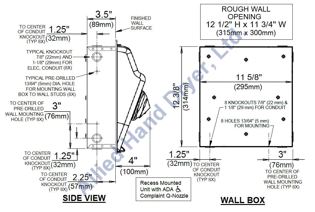 WORLD DRYER® XRA5-Q974 Model A Series Hand Dryer - Cast-Iron White Porcelain Automatic Recessed